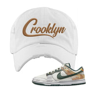 Camo Low Dunks Distressed Dad Hat | Crooklyn, White