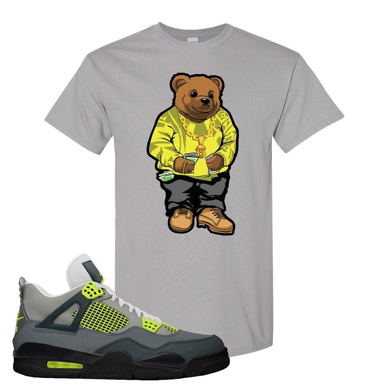 Jordan 4 Neon Sneaker Gravel T Shirt | Tees to match Nike Air Jordan 4 Neon Shoes | Sweater Bear