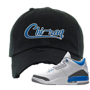 Racer Blue 3s Distressed Dad Hat | Chiraq, Black