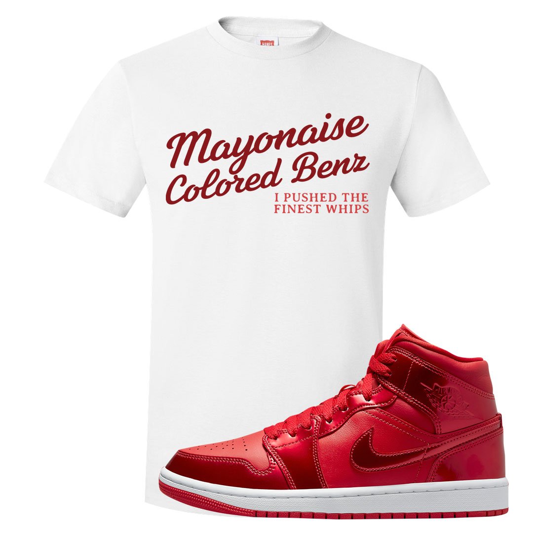 University Red Pomegranate Mid 1s T Shirt | Mayonaise Colored Benz, White