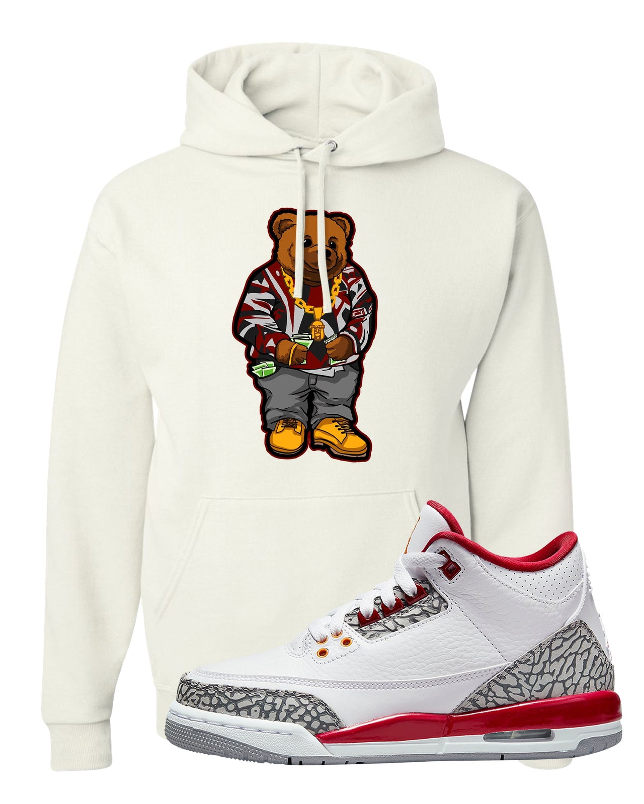 Cardinal Red 3s Hoodie | Sweater Bear, White