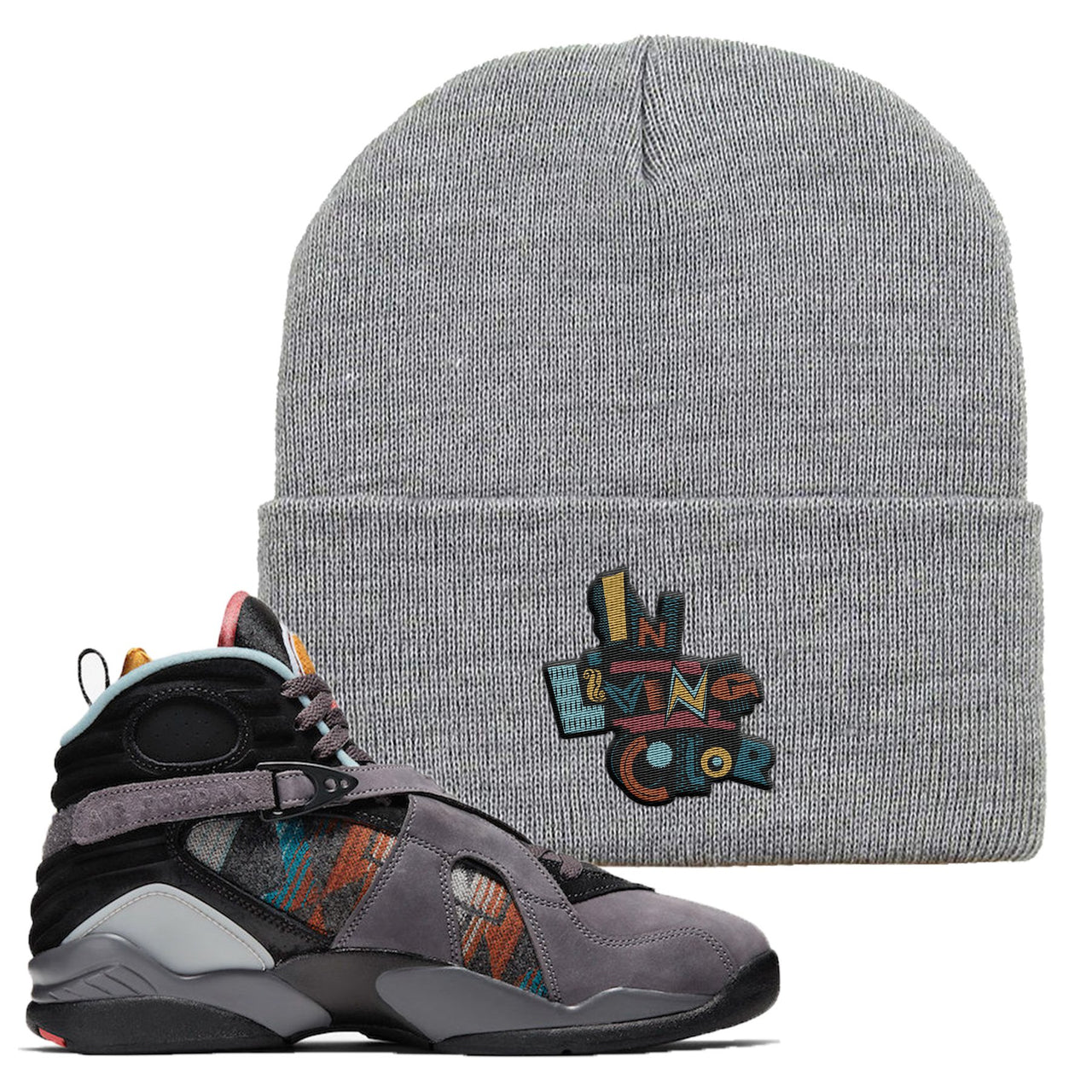 Jordan 8 N7 Pendleton In Living Color Light Gray Sneaker Hook Up Beanie