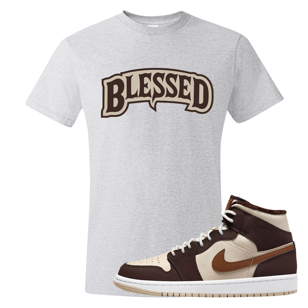 Brown Fleece Mid 1s T Shirt | Blessed Arch, Ash