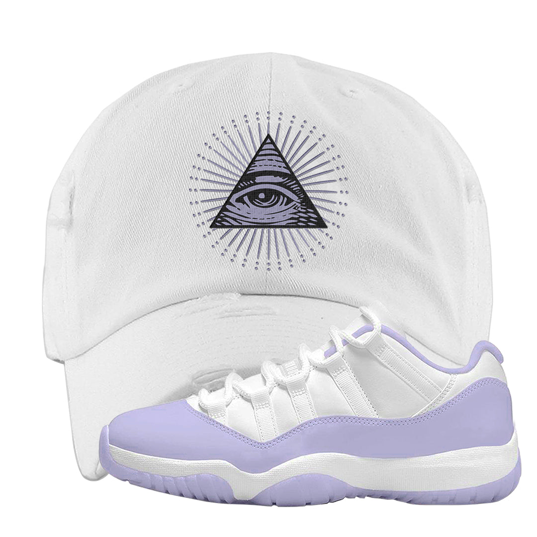 Pure Violet Low 11s Distressed Dad Hat | All Seeing Eye, White