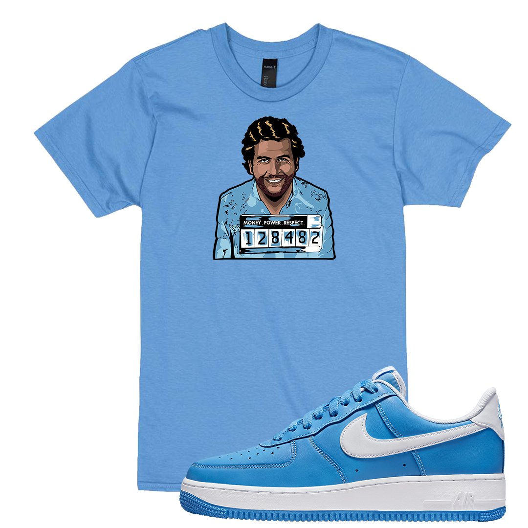 University Blue Low AF1s T Shirt | Escobar Illustration, Carolina Blue