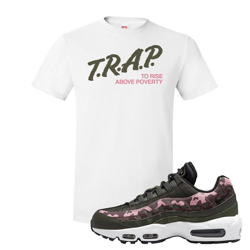 Olive Pink Camo 95s T Shirt | Trap To Rise Above Poverty, White