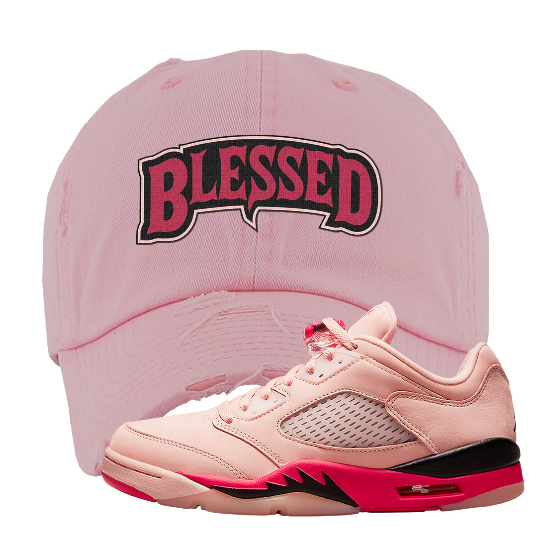 Arctic Pink Low 5s Distressed Dad Hat | Blessed Arch, Light Pink