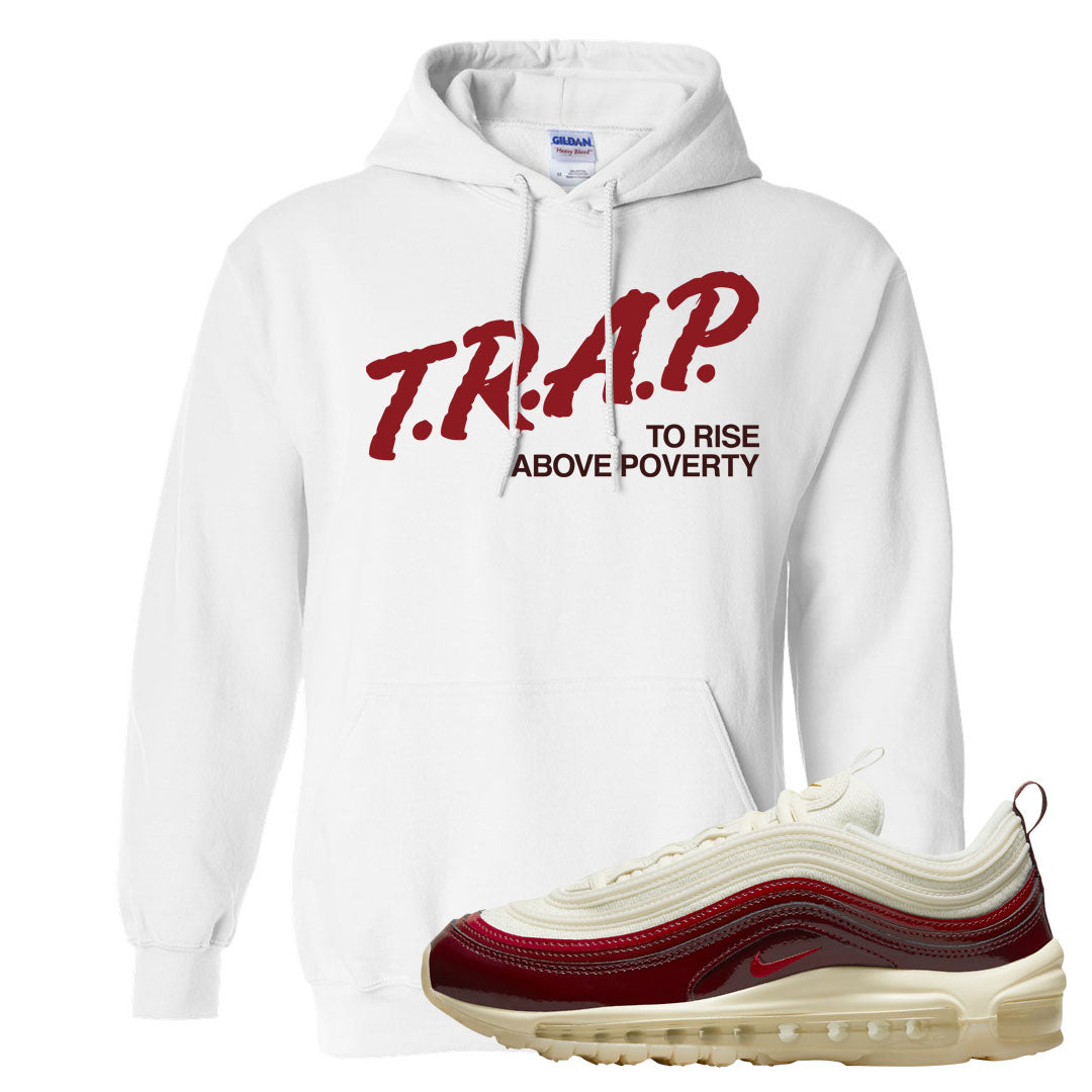 Dark Beetroot 97s Hoodie | Trap To Rise Above Poverty, White