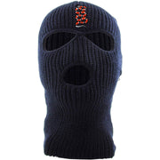 Embroidered on the forehead of the navy coiled snake ski mask is the snake logo in red, white, and black