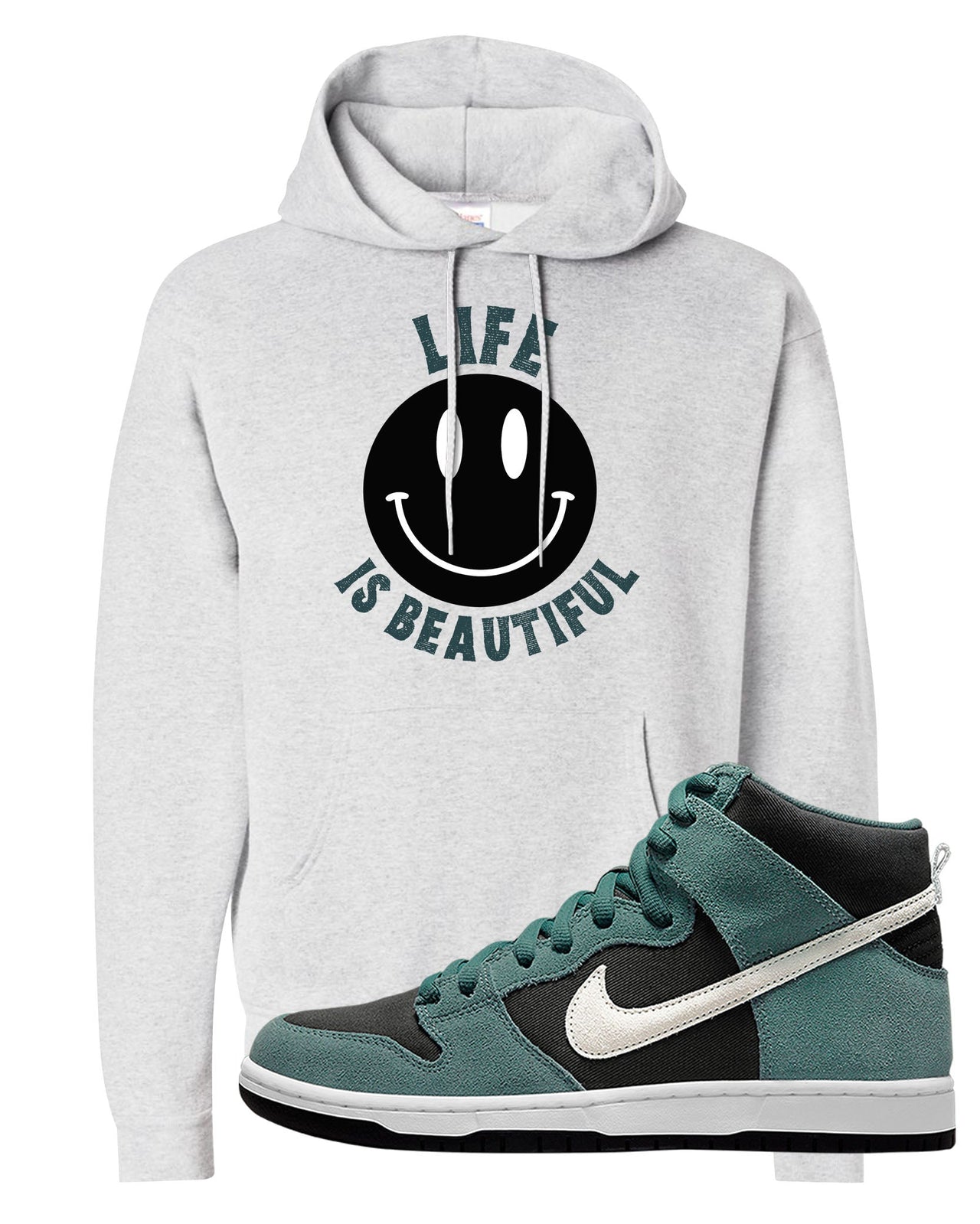 Green Suede High Dunks Hoodie | Smile Life Is Beautiful, Ash