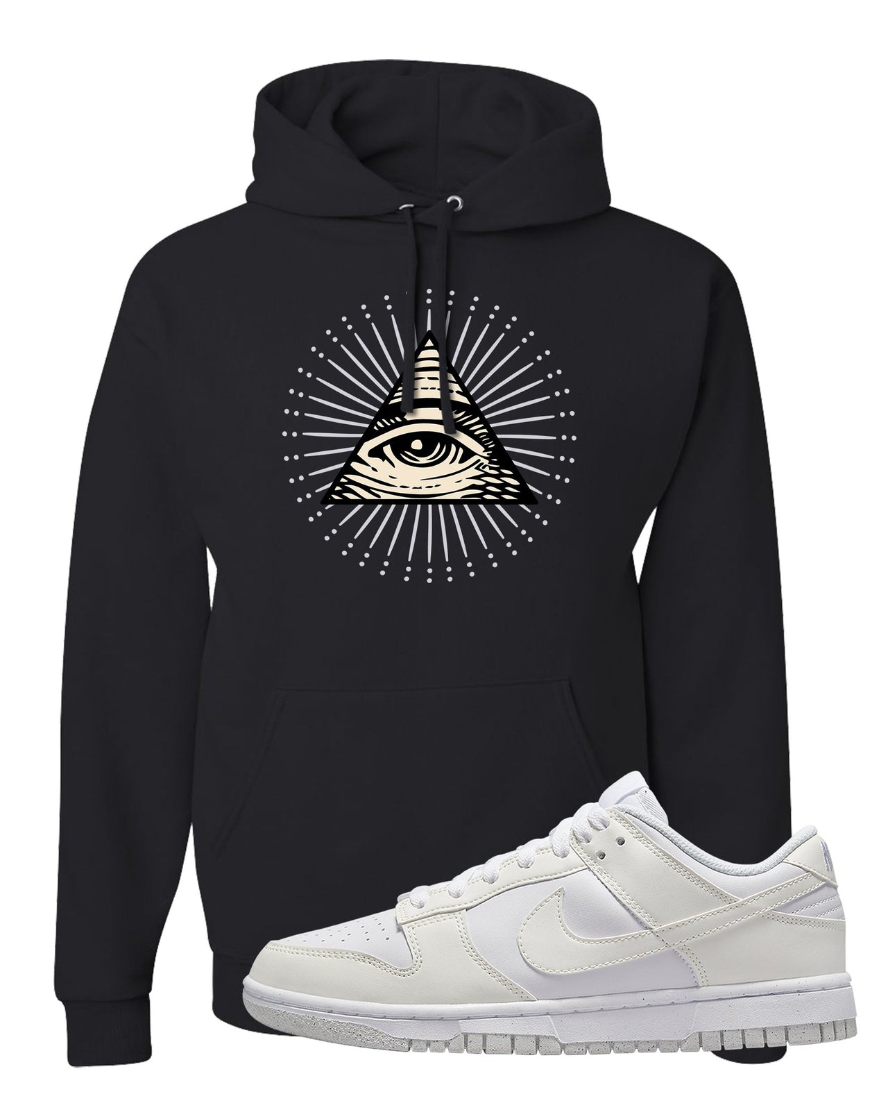 Next Nature White Low Dunks Hoodie | All Seeing Eye, Black