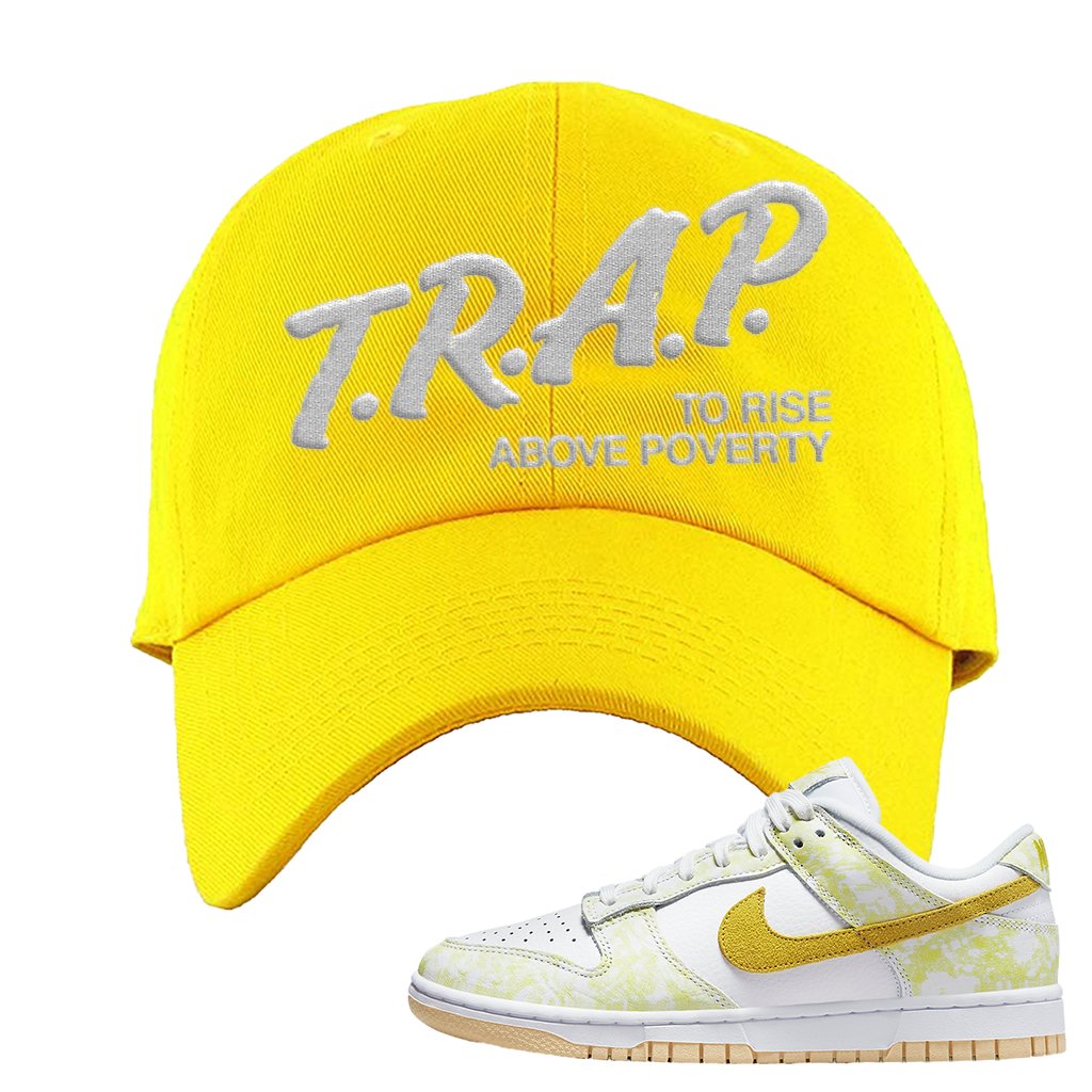 Yellow Strike Low Dunks Dad Hat | Trap To Rise Above Poverty, Yellow