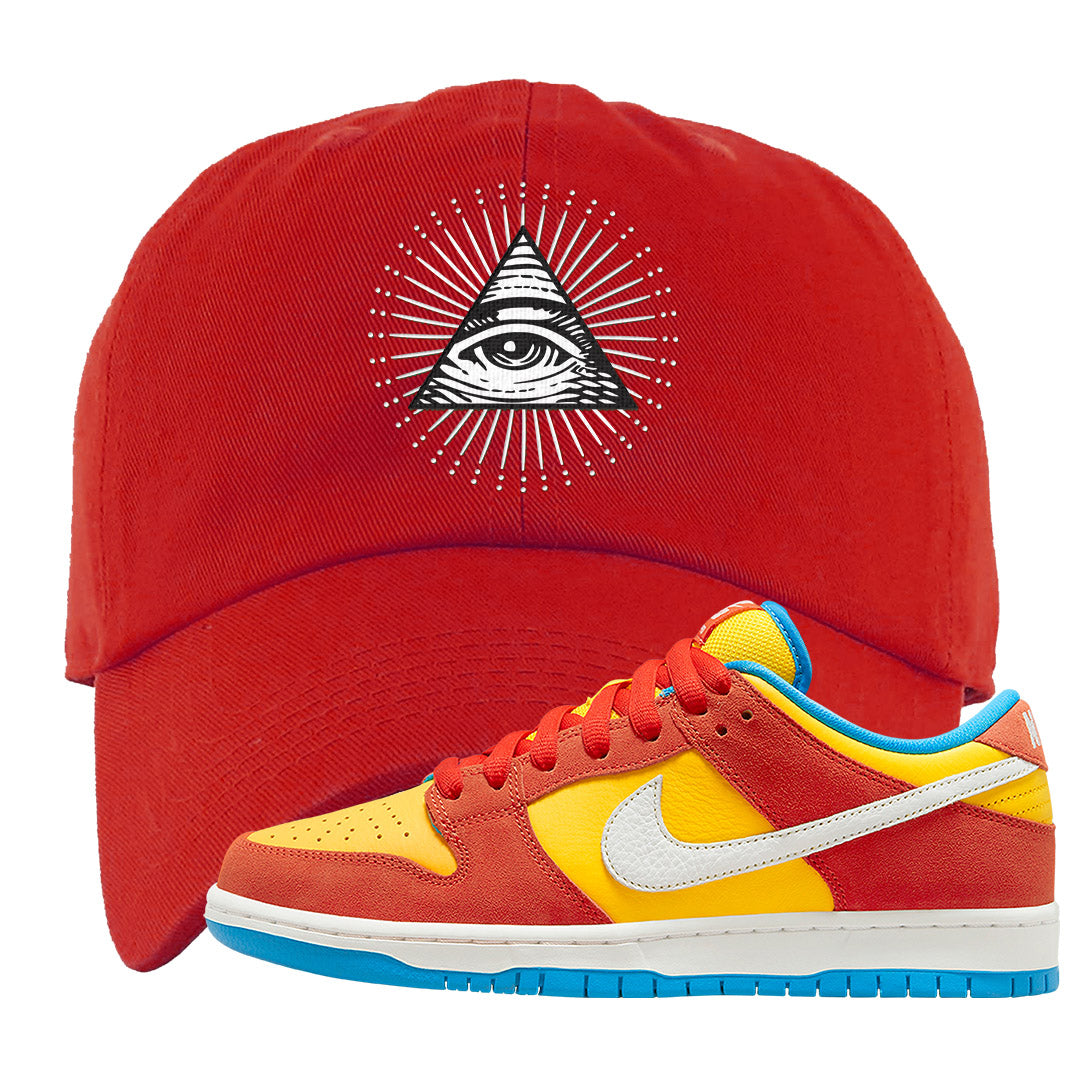 Habanero Red Gold Blue Low Dunks Dad Hat | All Seeing Eye, Red