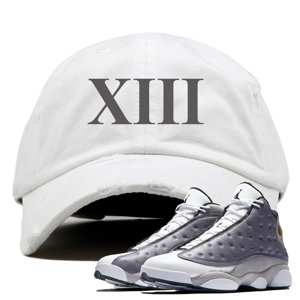 Atmosphere Grey 13s Distressed Dad Hat | XIII, White