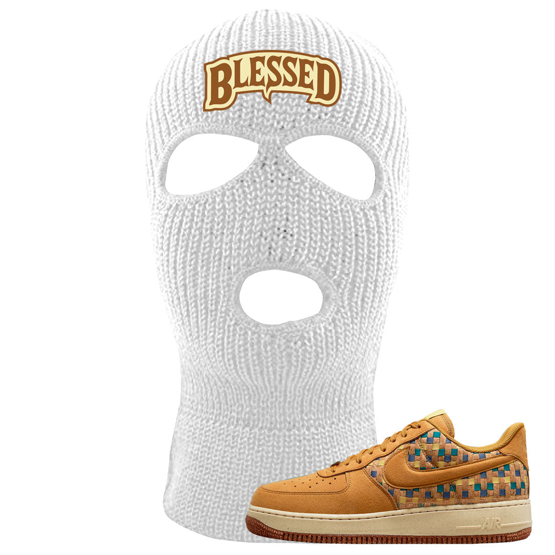 Woven Cork Low AF 1s Ski Mask | Blessed Arch, White