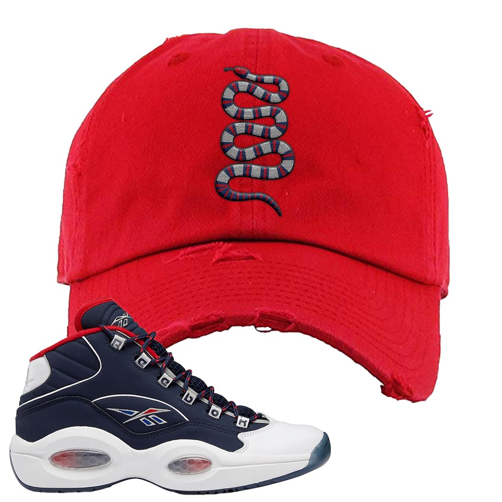 USA Mid Questions Distressed Dad Hat | Coiled Snake, Red