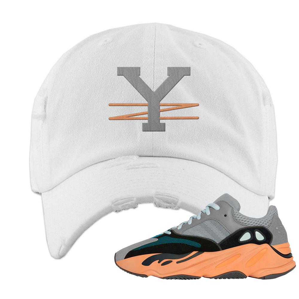 Wash Orange 700s Distressed Dad Hat | YZ, White