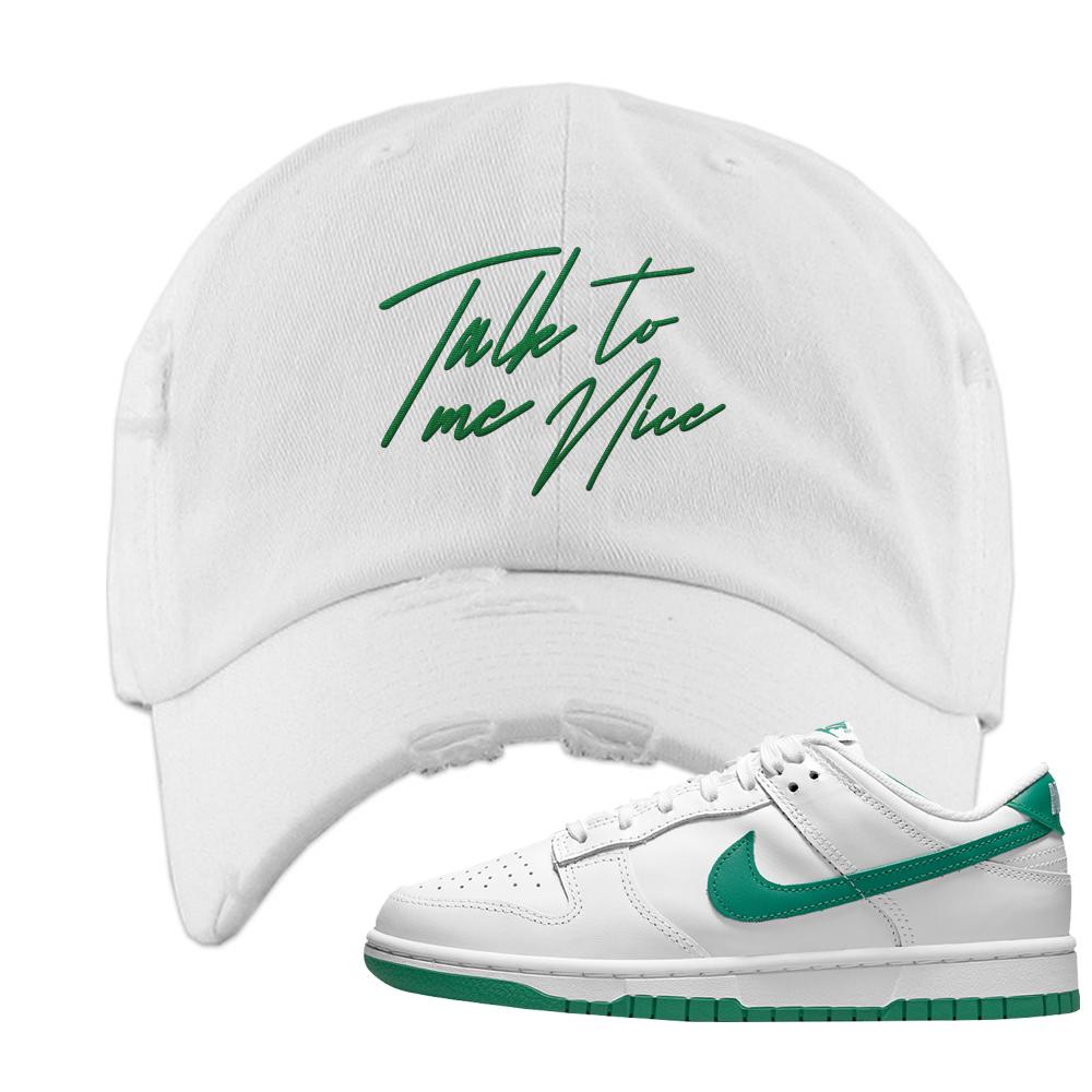 White Green Low Dunks Distressed Dad Hat | Talk To Me Nice, White