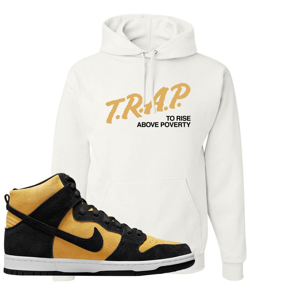 Reverse Goldenrod High Dunks Hoodie | Trap To Rise Above Poverty, White