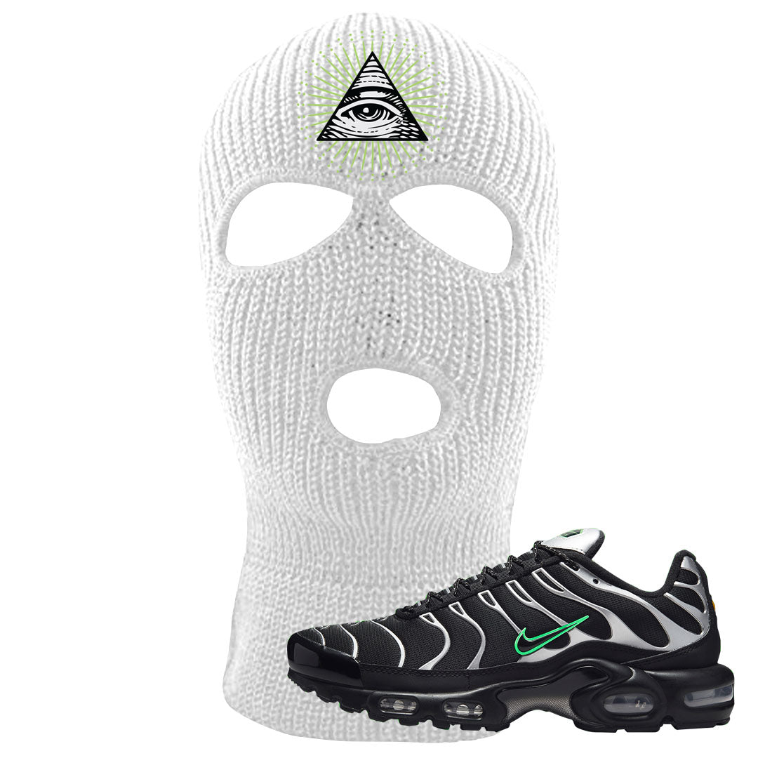 Neon Green Black Grey Pluses Ski Mask | All Seeing Eye, White