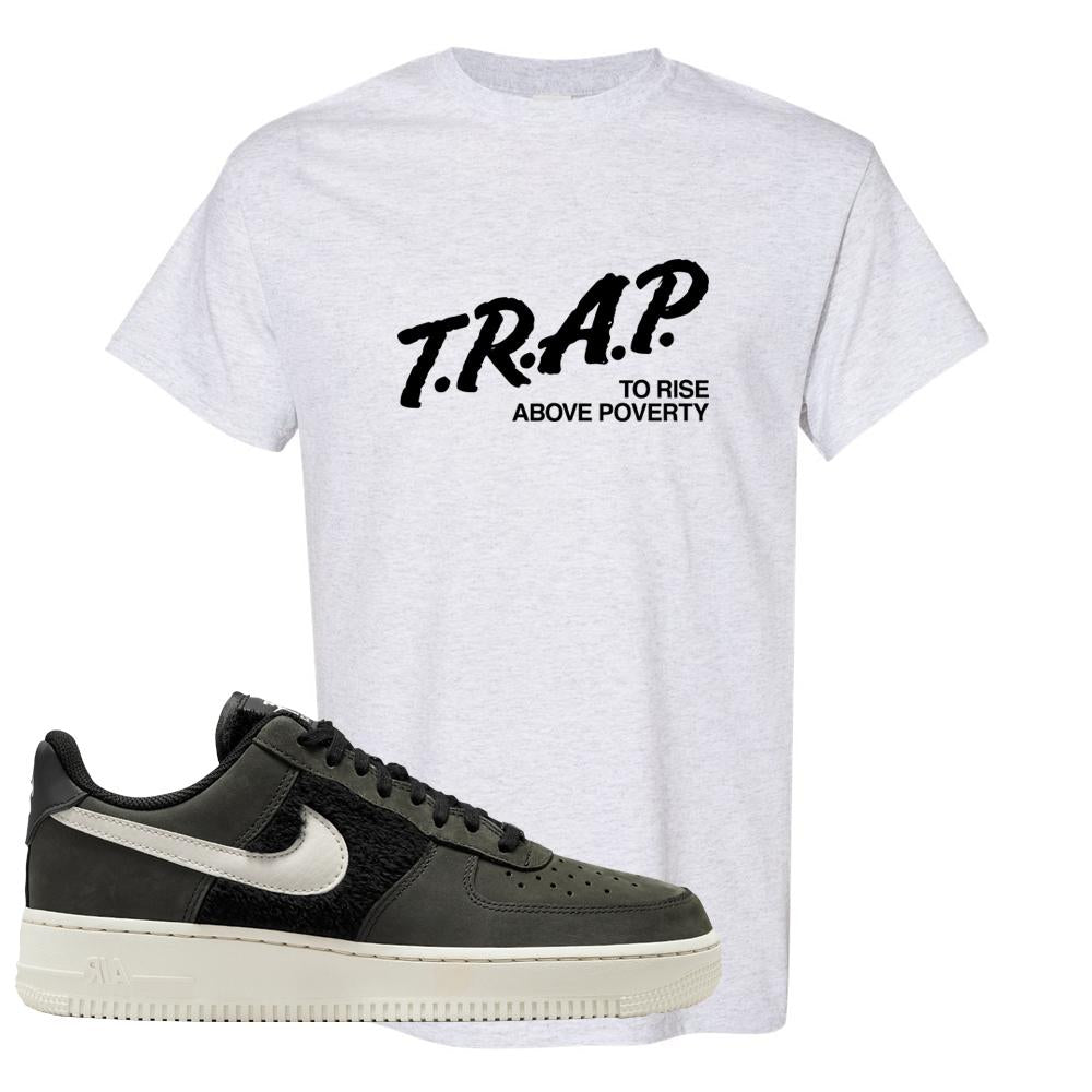 Furry Black Light Bone Low AF 1s T Shirt | Trap To Rise Above Poverty, Ash
