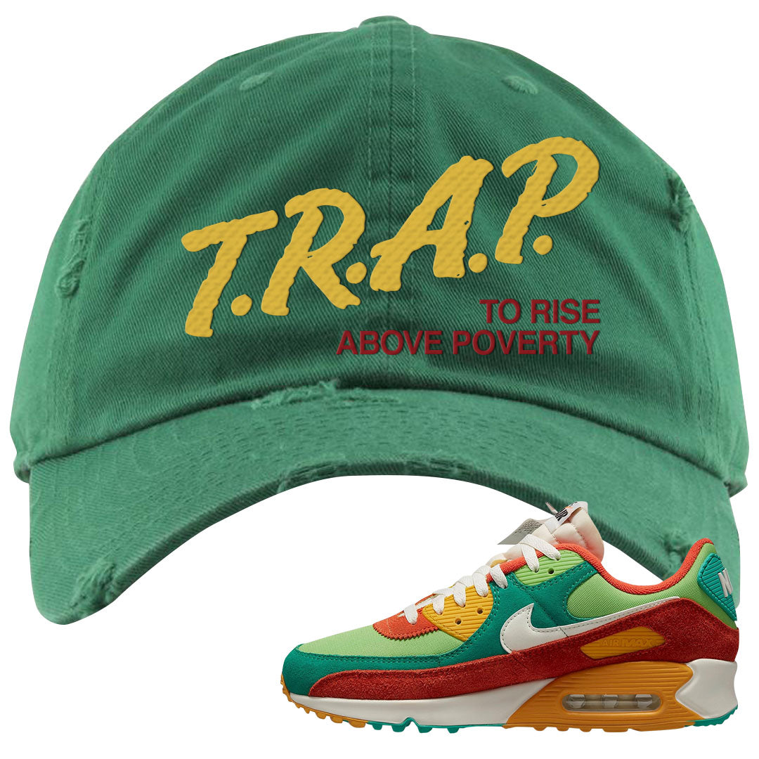 AMRC Green Orange SE 90s Distressed Dad Hat | Trap To Rise Above Poverty, Kelly Green
