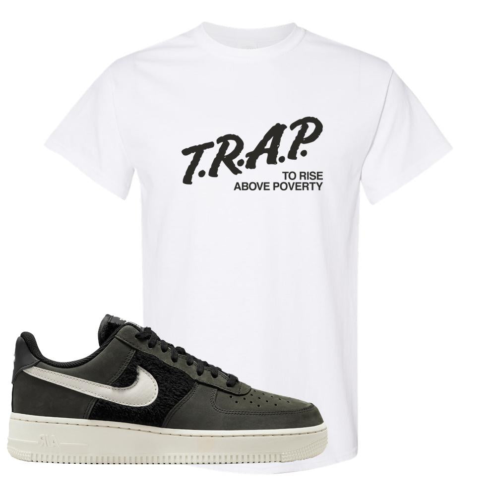 Furry Black Light Bone Low AF 1s T Shirt | Trap To Rise Above Poverty, White