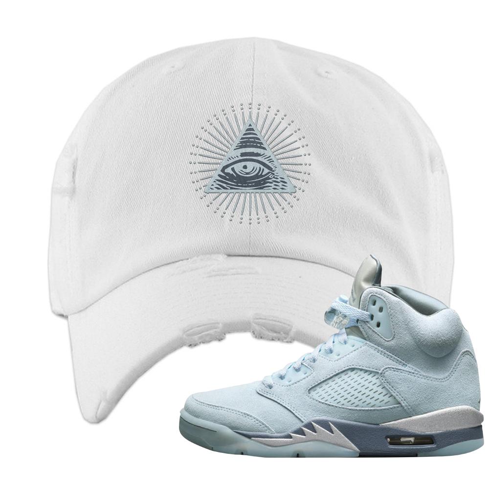 Blue Bird 5s Distressed Dad Hat | All Seeing Eye, White