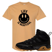 NRG Black Gum Boot 9s T Shirt | Smile Life Is Beautiful, Old Gold