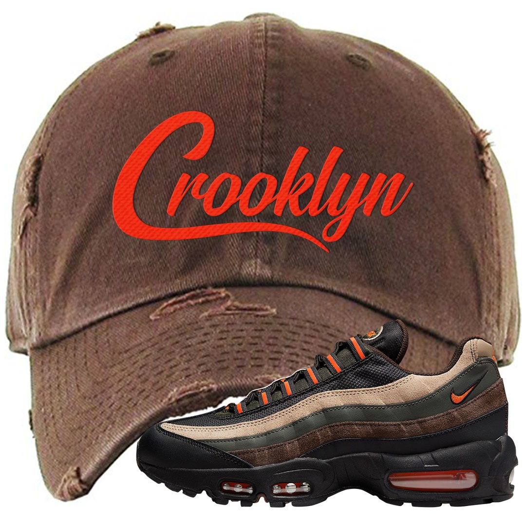 Dark Army Orange Blaze 95s Distressed Dad Hat | Crooklyn, Brown