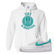 Washed Teal Low 1s Hoodie | Smile Life Is Beautiful, White