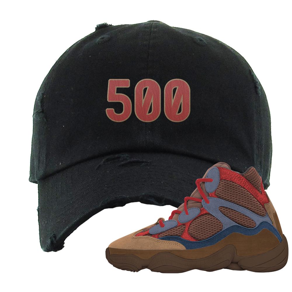 Yeezy 500 High Sumac Distressed Dad Hat | 500, Black