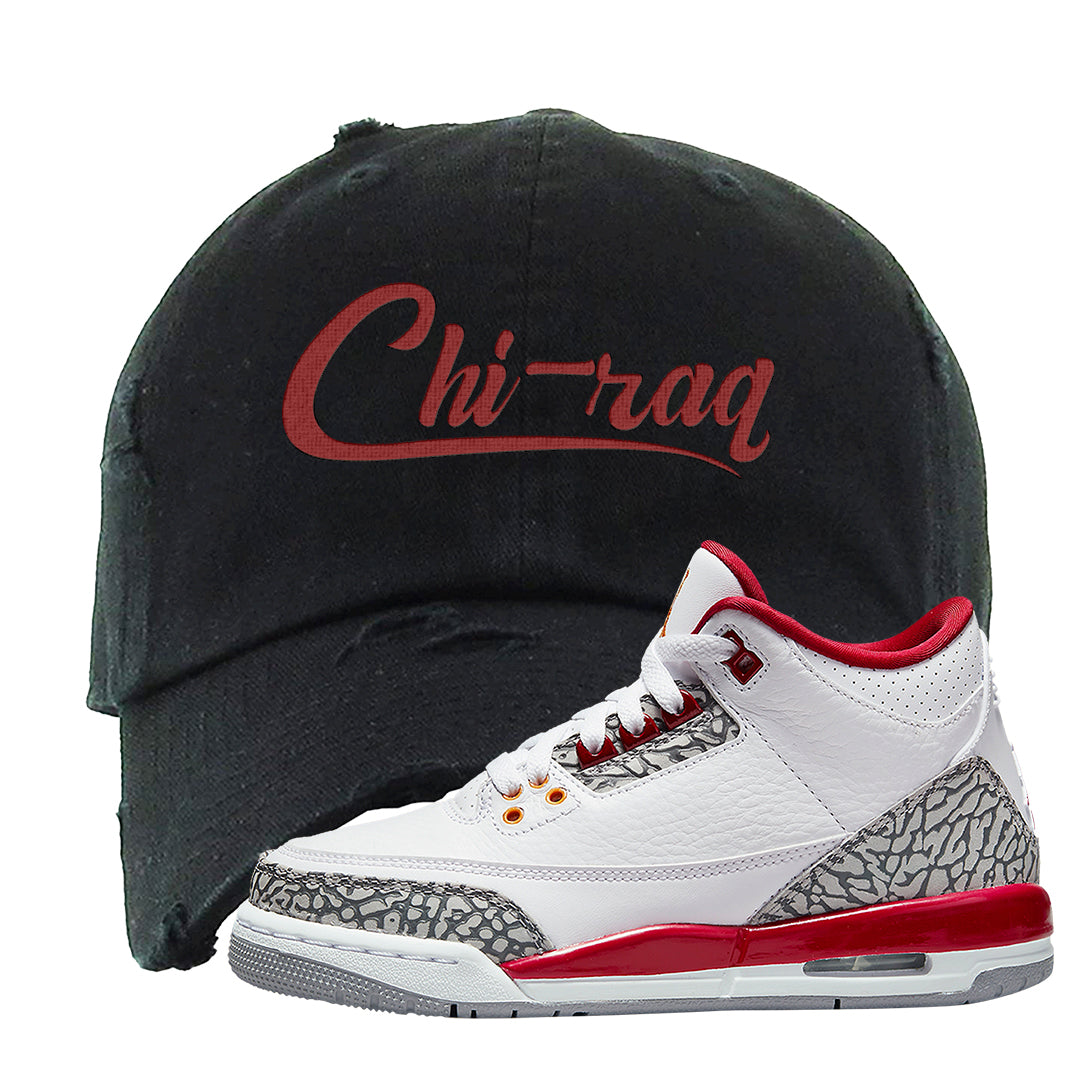 Cardinal Red 3s Distressed Dad Hat | Chiraq, Black