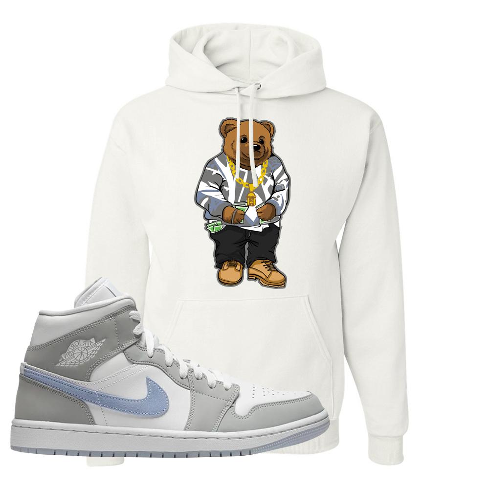 Wolf Grey Mid 1s Hoodie | Sweater Bear, White