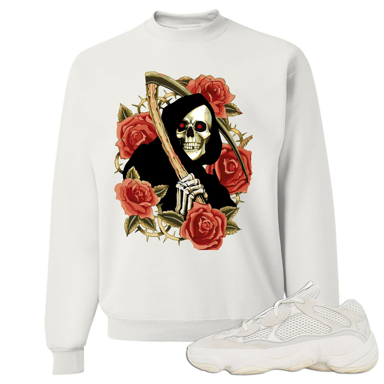 Bone White 500s Crewneck Sweatshirt | Grim Reaper, White