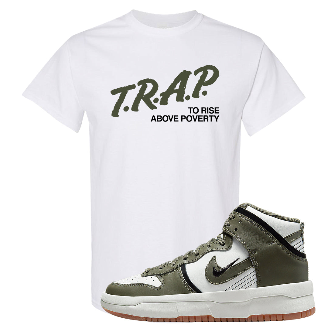 Cargo Khaki Rebel High Dunks T Shirt | Trap To Rise Above Poverty, White