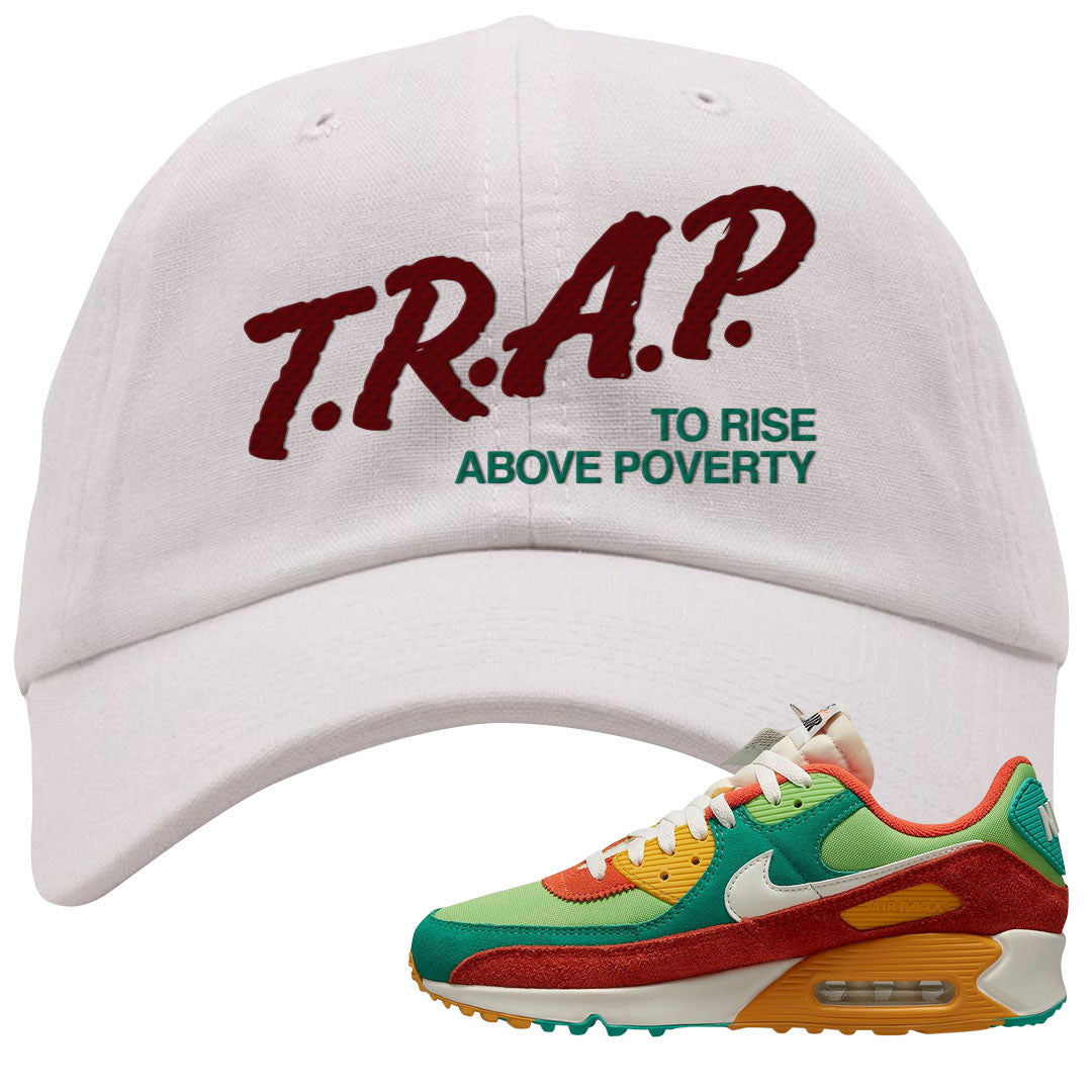 AMRC Green Orange SE 90s Dad Hat | Trap To Rise Above Poverty, White