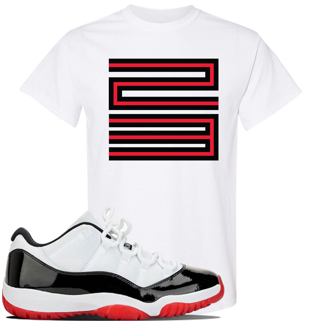 Jordan 11 Low White Black Red Sneaker White T Shirt | Tees to match Nike Air Jordan 11 Low White Black Red Shoes | Jordan 11 23