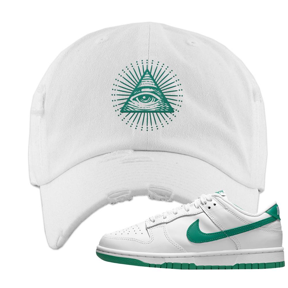 White Green Low Dunks Distressed Dad Hat | All Seeing Eye, White