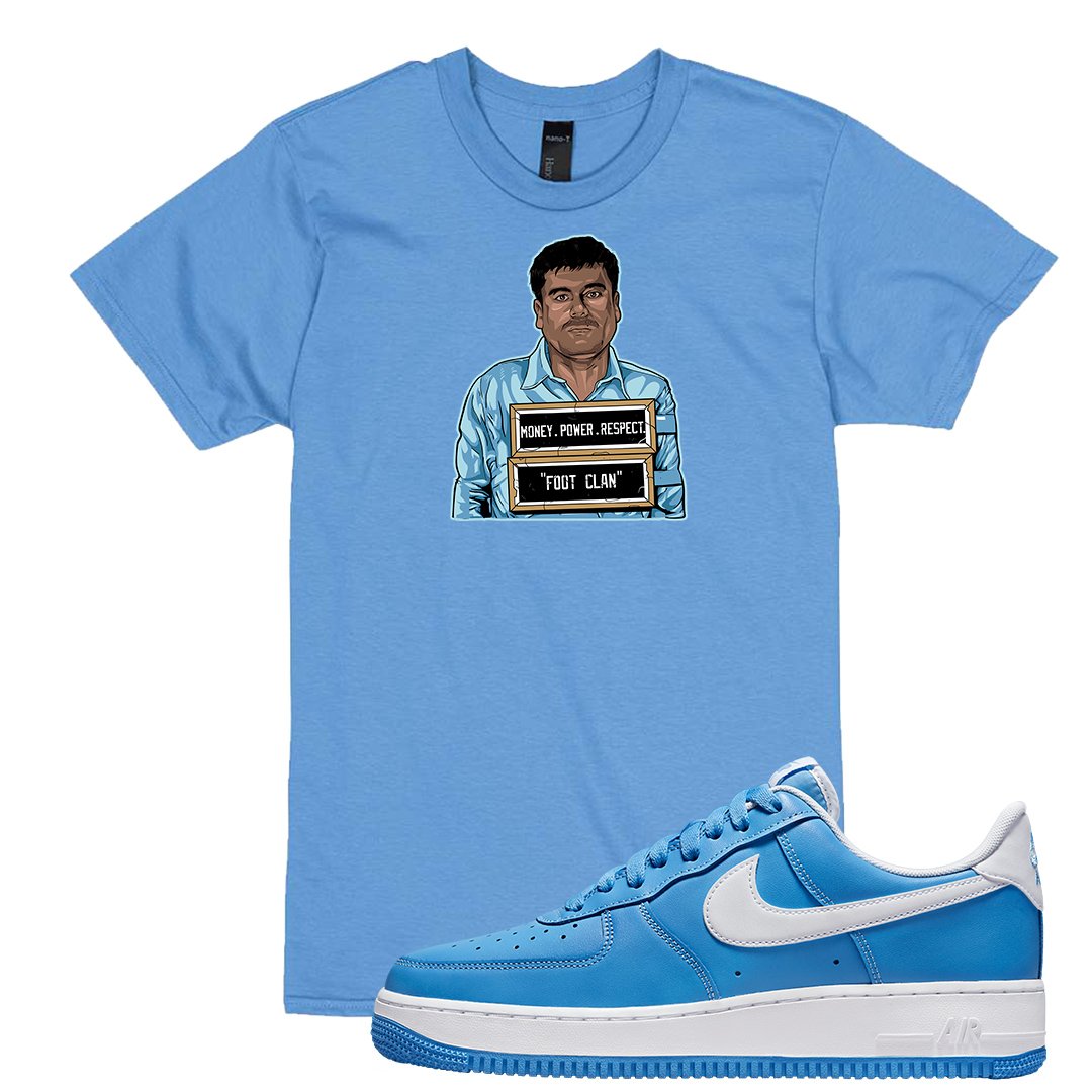 University Blue Low AF1s T Shirt | El Chapo Illustration, Carolina Blue