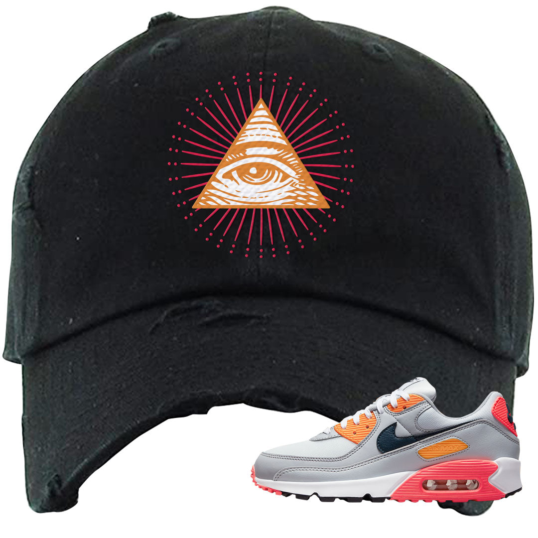 Sunset 90s Distressed Dad Hat | All Seeing Eye, Black