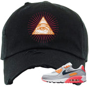 Sunset 90s Distressed Dad Hat | All Seeing Eye, Black