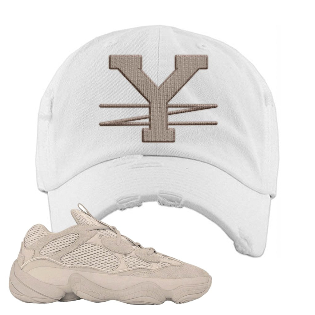 Yeezy 500 Taupe Light Distressed Dad Hat | YZ, White