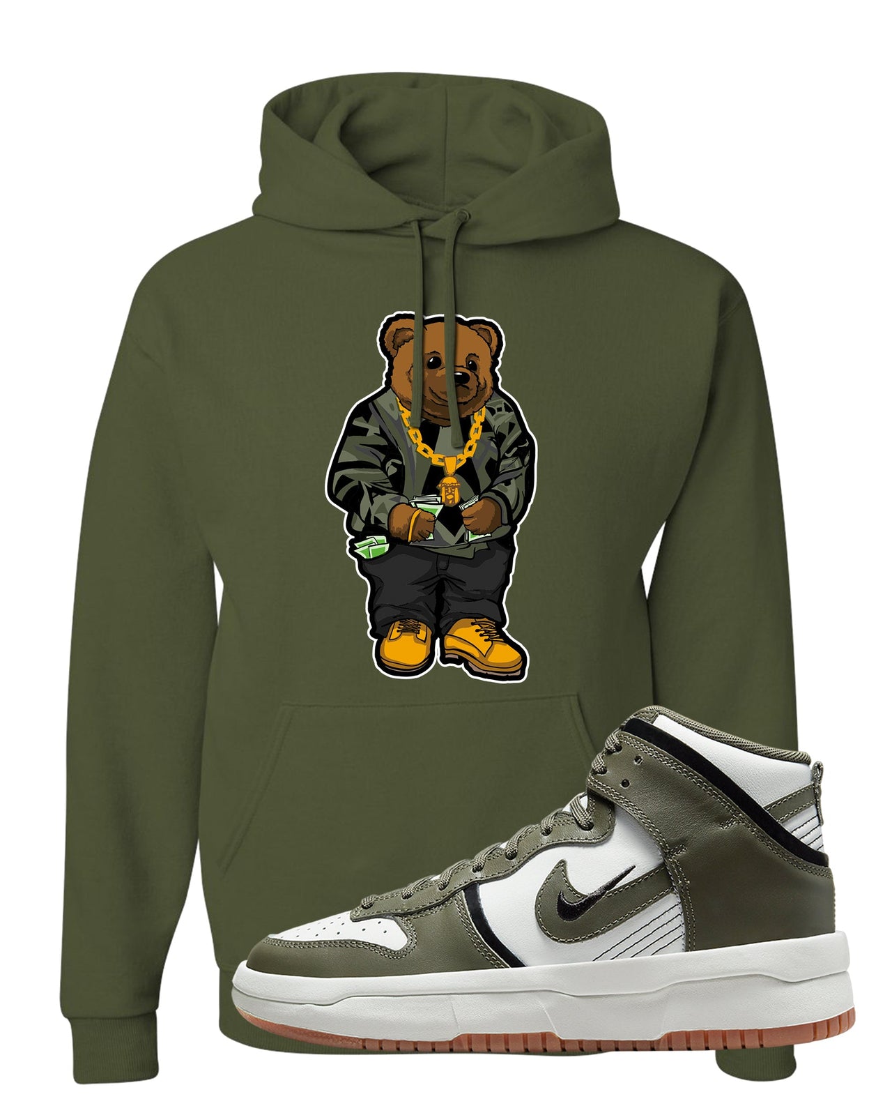 Cargo Khaki Rebel High Dunks Hoodie | Sweater Bear, Military Green