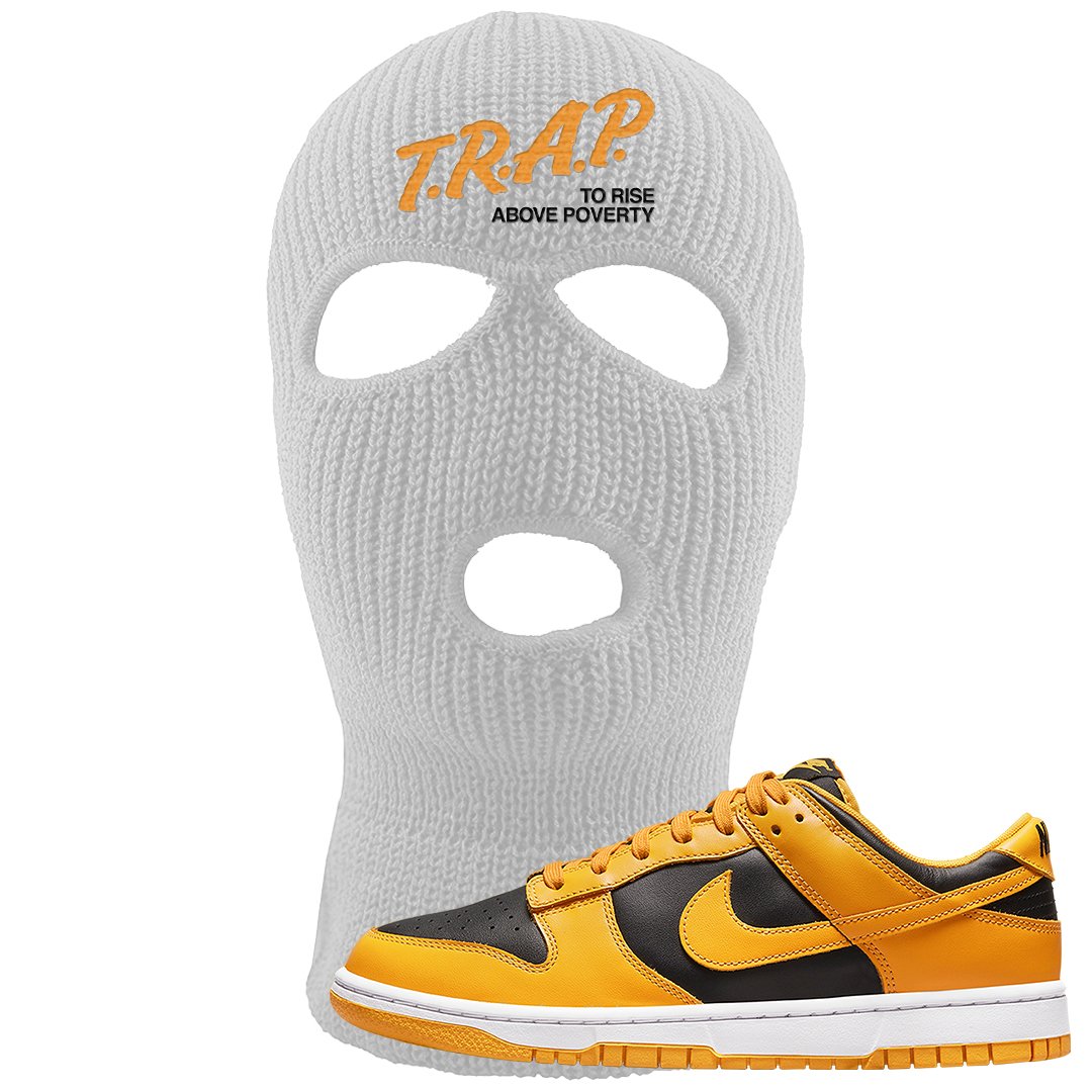 Goldenrod Low Dunks Ski Mask | Trap To Rise Above Poverty, White
