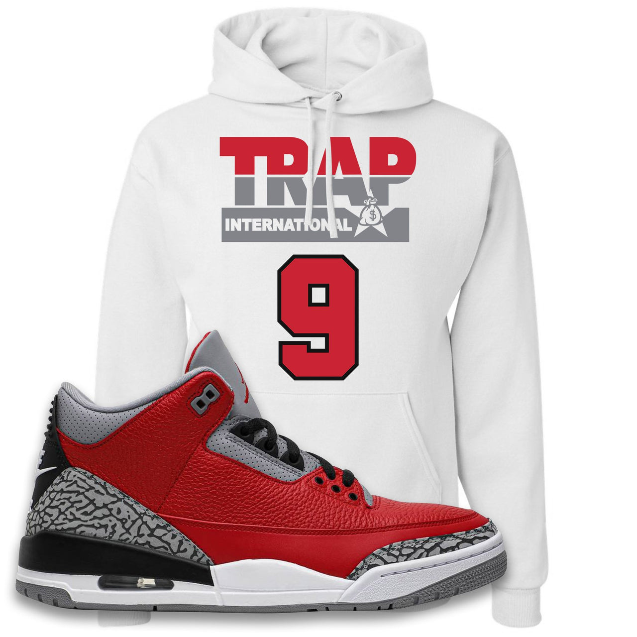 Jordan 3 Red Cement Chicago All-Star Sneaker White Pullover Hoodie | Hoodie to match Jordan 3 All Star Red Cement Shoes | Trap International