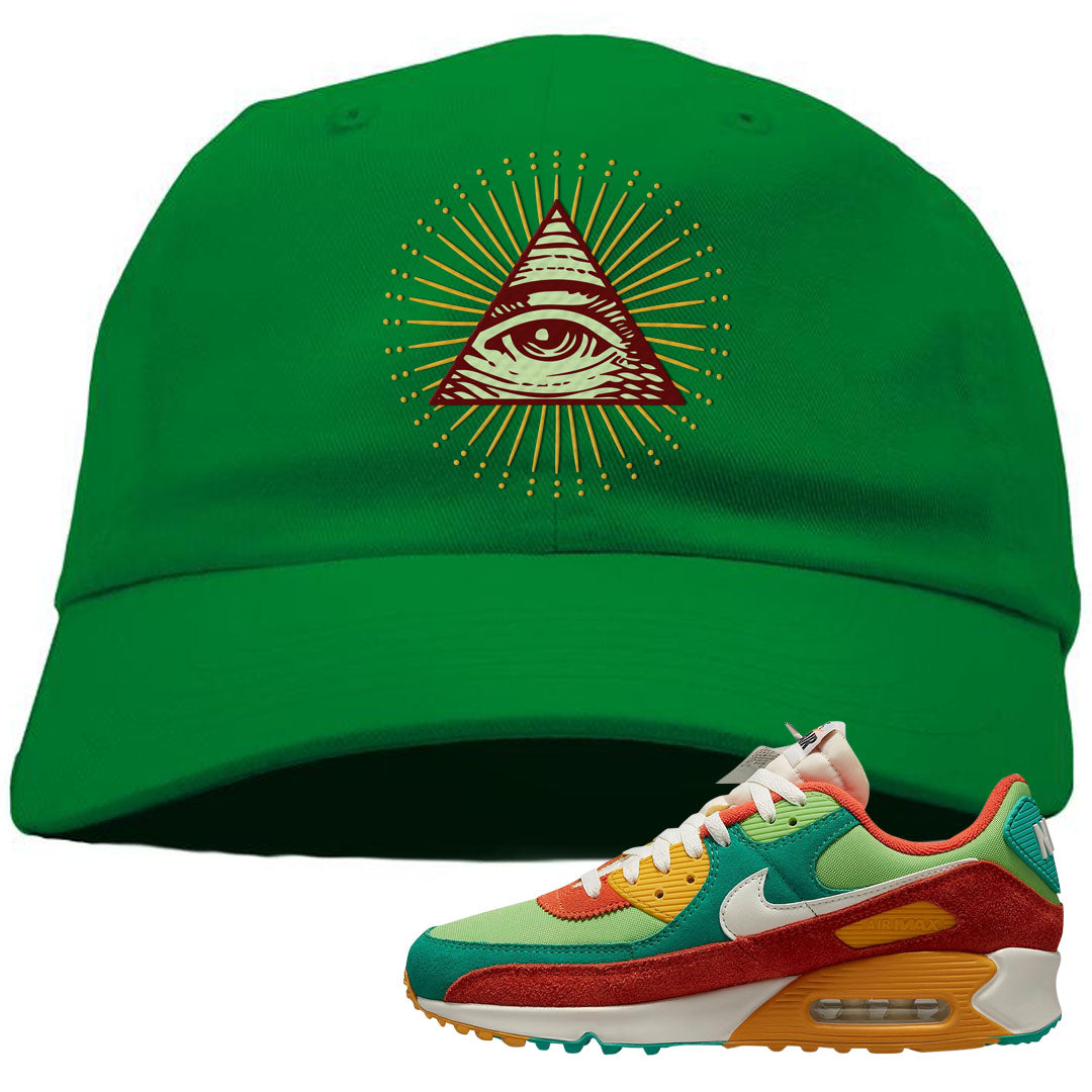 AMRC Green Orange SE 90s Dad Hat | All Seeing Eye, Kelly Green