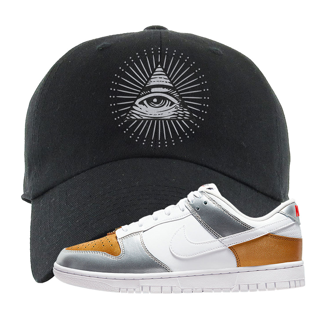 Gold Silver Red Low Dunks Dad Hat | All Seeing Eye, Black