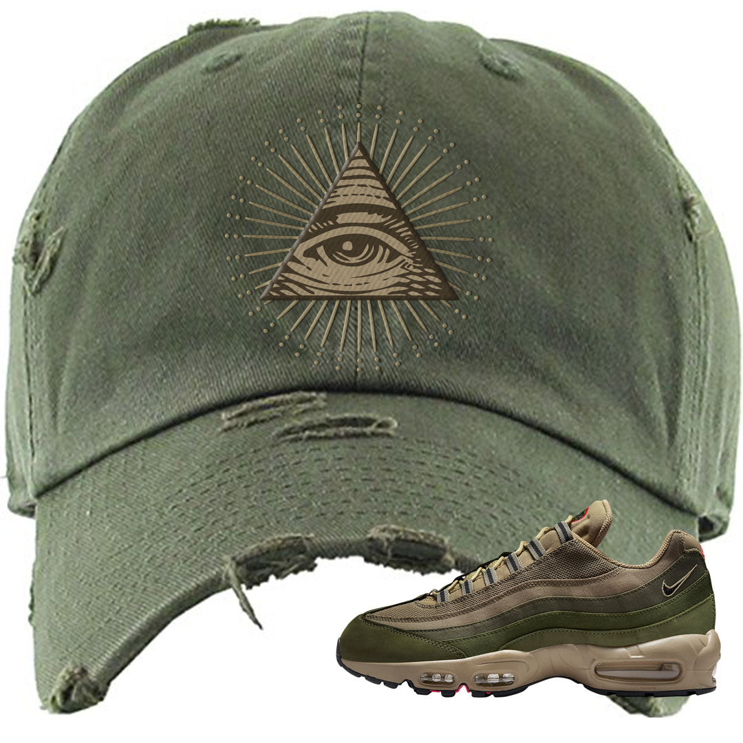 Medium Olive Rough Green 95s Distressed Dad Hat | All Seeing Eye, Olive