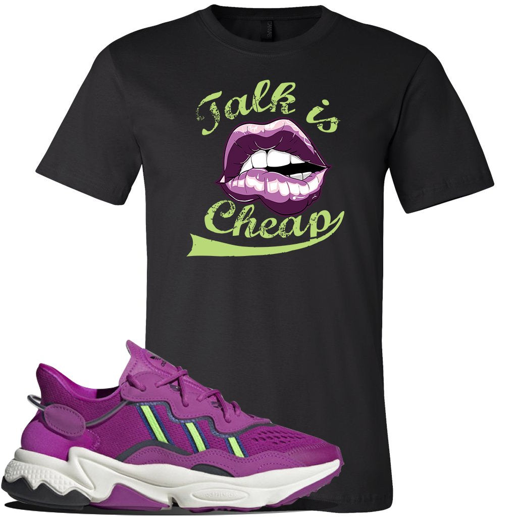 Ozweego Vivid Pink Sneaker Black T Shirt | Tees to match Adidas Ozweego Vivid Pink Shoes | Talk is Cheap